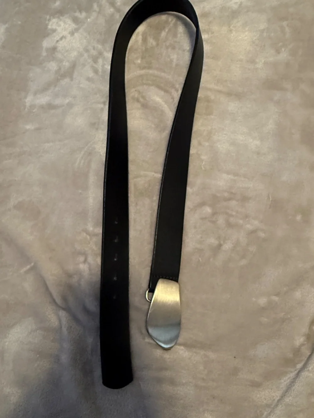 Black Leather Belt with Abstract Brushed Silver Buckle Length 40